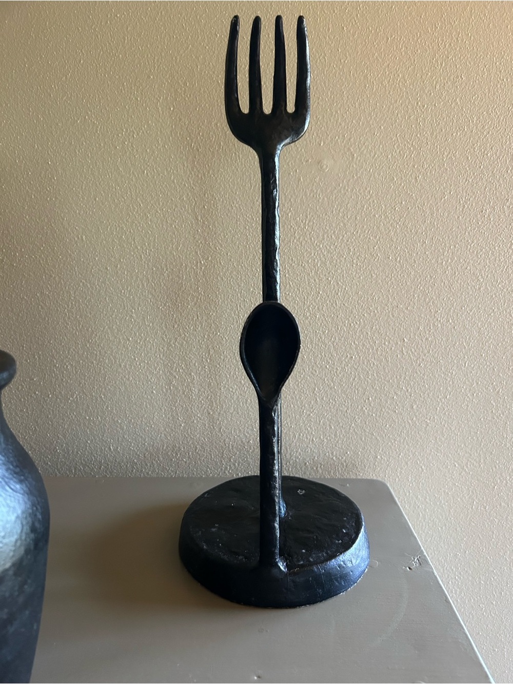 Pottery Barn Black Forged Fork & Spoon Paper Towel Holder